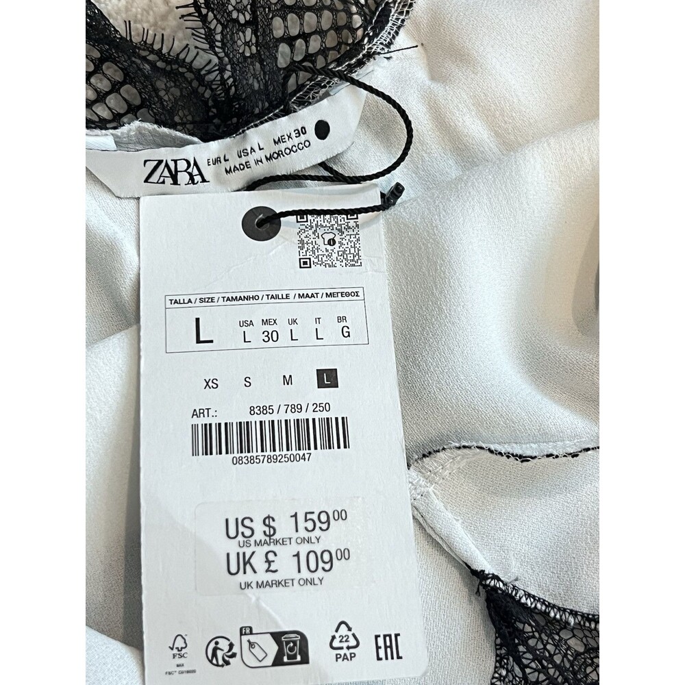 ZARA WOMAN SS24 WHITE LACE SATIN EFFECT DRESS ZW COLLECTION SIZE LARGE 8385/789 - Picture 14 of 16